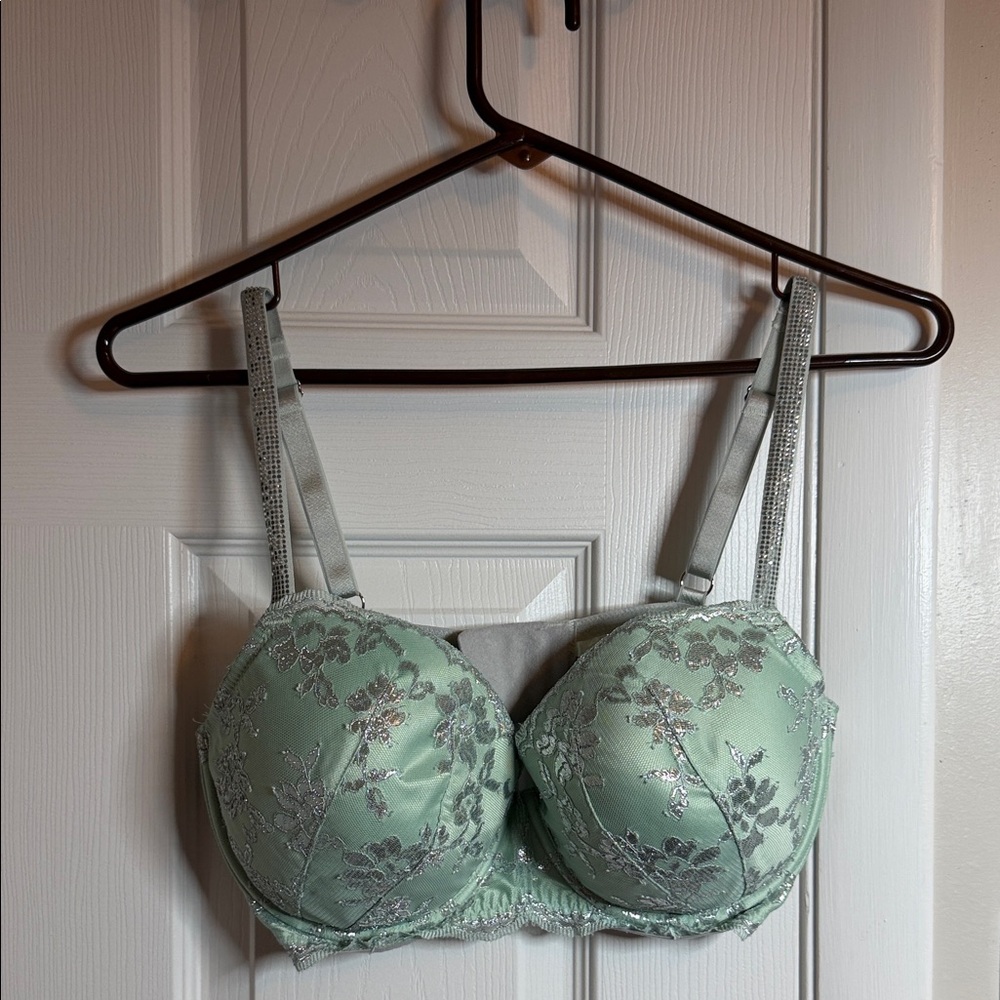 Victoria's Secret Mint and Silver Floral Lace Bra